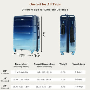 English Elm Luggage 3 Piece Hard Shell Set with Usb Port Spinner Wheels and Abs Pc Travel Protection N726P264892N