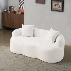 English Elm White Curved Loveseat Sofa — Cream Compact 2-Pillow No-Assembly Couch, Ergonomic Foam & Spring Comfort W3612P332124