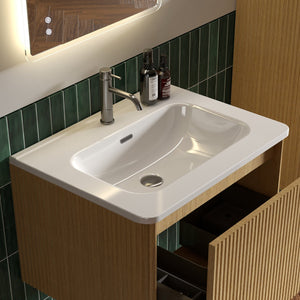 English Elm BB0424Y301, Glossy White Ceramic Integrated Sink – Durable Seamless Design, Easy-Clean Elegant Basin (97) W1865128405