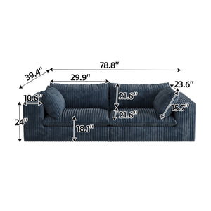 English Elm 39.8" Cloud Sofa Feather-Filled Corduroy Deep Seat Modular Couch No Assembly Plush Comfort Blue W2824S00090