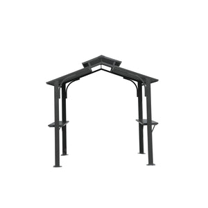 English Elm 8×5FT Hardtop Grill Gazebo with Galvanized Steel Double Roof, Stable Frame, Shelves, Hook, Opener Grey W1859S00102