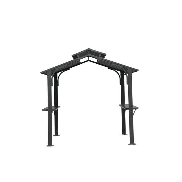English Elm 8×5FT Hardtop Grill Gazebo with Galvanized Steel Double Roof, Stable Frame, Shelves, Hook, Opener Grey W1859S00102
