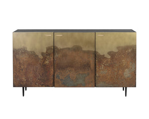 Sunpan Auburn Sideboard: Exquisite Antique Brass Design with Ombre Patina, Black Metal Frame, Handcrafted Charm