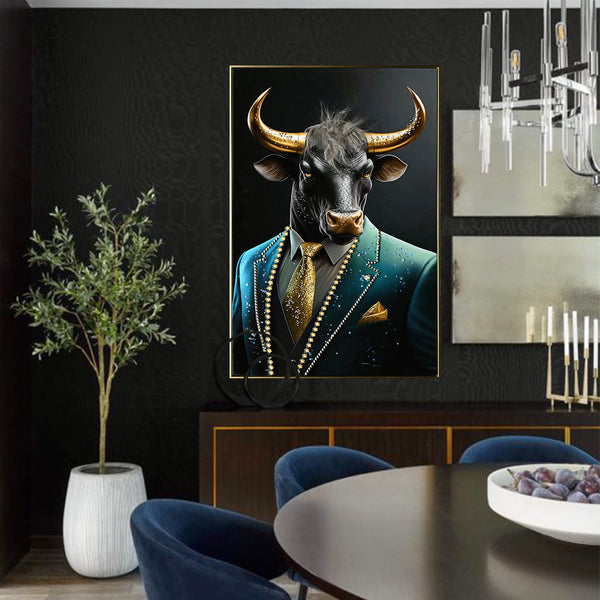 English Elm Executive Blue Buffalo Canvas Wall Art - Dapper Green Portrait in Tailored Suit, Premium Gallery Wrap for Office, Home, Study Decor W3374P322228