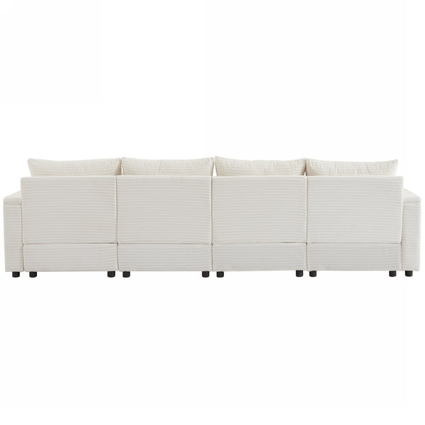 English Elm 123.2" Modular 4-seater Sectional Sofa with Hidden Storage, USB Ports, Cup Holders, Plush Corduroy Beige N719S001614A