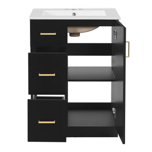 English Elm 24" Modern Bathroom Vanity with Under-Mount Sink, Vertical Stripe Design, 2 Drawers & Soft-Close Cabinet Black N710P288936B