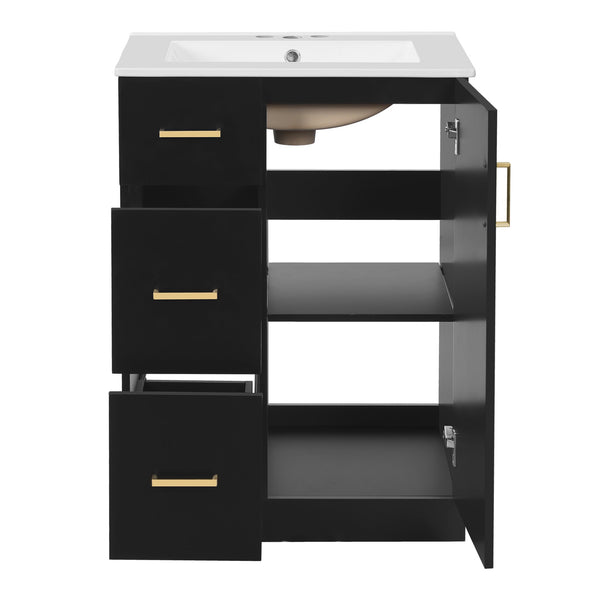 English Elm 24" Modern Bathroom Vanity with Under-Mount Sink, Vertical Stripe Design, 2 Drawers & Soft-Close Cabinet Black N710P288936B