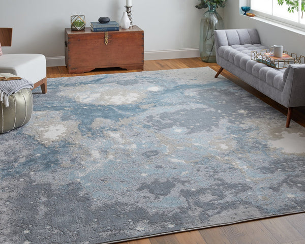 Feizy Rugs Astra Abstract Watercolor Rug – Elevate Your Space With Luxurious Metallic Designs And Soft Texture Blue,Gray Polyester,Polypropylene Ara39l3fgrybluf05