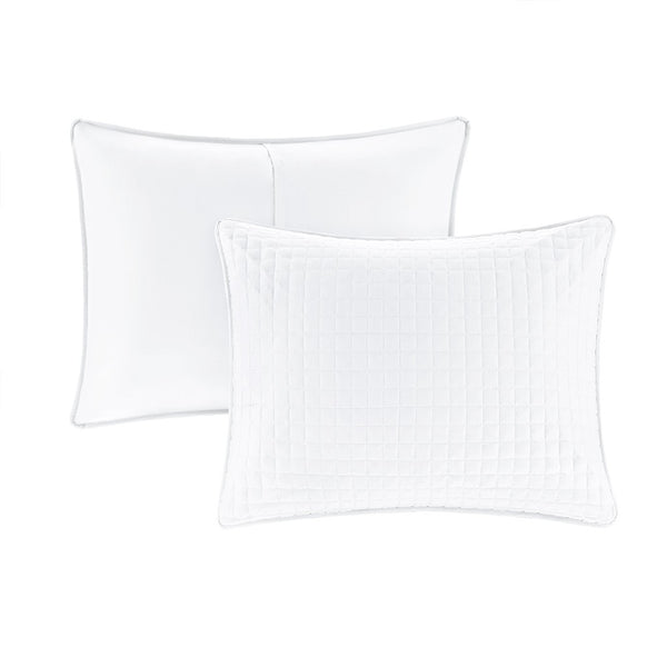 English Elm 3 Piece Otto Reversible Quilt Set Full/Queen White Quilted Microfiber Checkered Texture, Washable B035128988