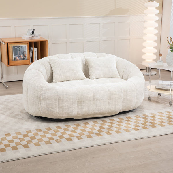 English Elm Bean Bean Bag Sofa High-Density Memory Foam Two-Seater Lounger High Back Chenille Cozy Support Beige W395P181433