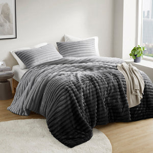 JLA Home Intelligent Design - Fluffy Plush Ribbed Comforter Set with 300gsm Loft, Oeko‑Tex Certified, Ready‑to‑Use Cozy Layering Grey Ombre AM10-0381