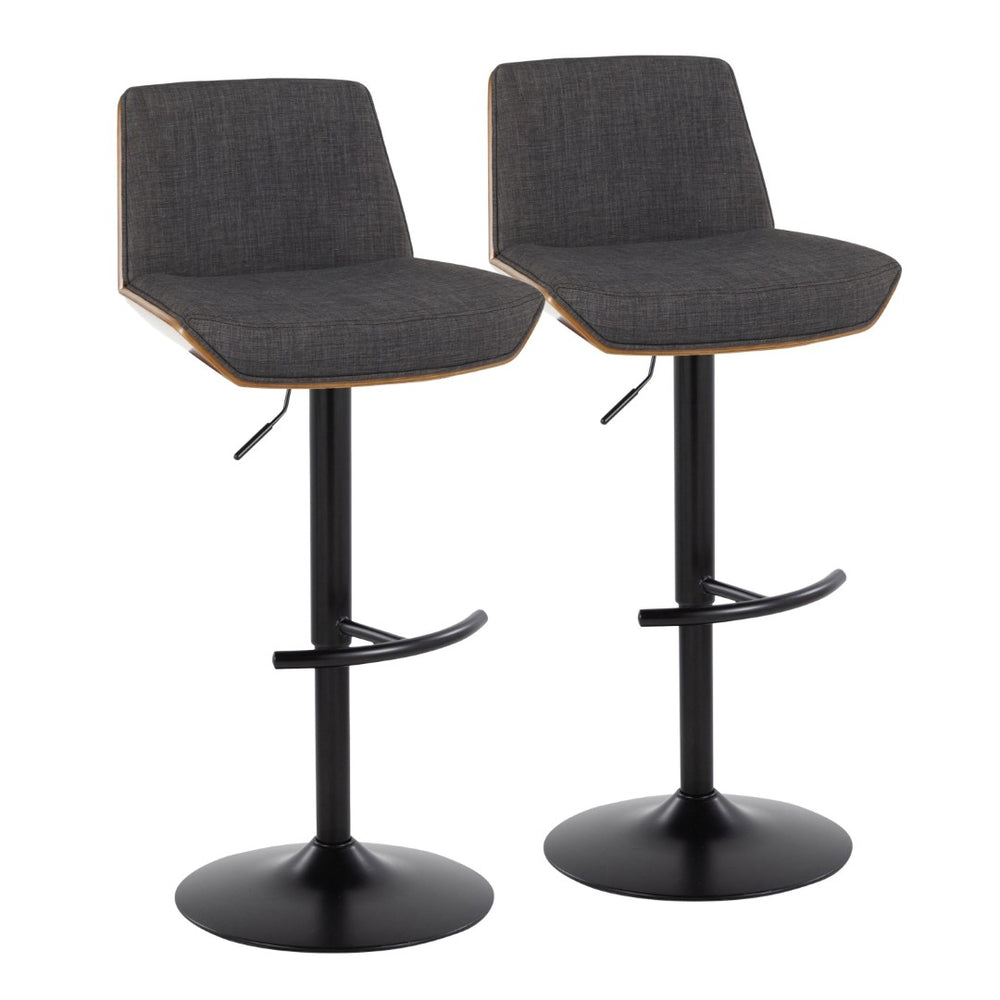 English Elm Adjustable Swivel Barstools Mid Century Walnut Accents Charcoal Seat Set of Two B202S02172
