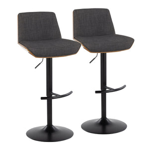 English Elm Adjustable Swivel Barstools Mid Century Walnut Accents Charcoal Seat Set of Two B202S02172