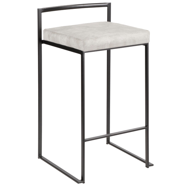 English Elm Fuji Contemporary Stackable Counter Stools - Set Of 2 With Grey Cowboy Fabric Cushions For Modern Homes B202P221920