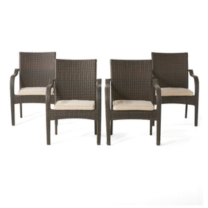English Elm Outdoor Wicker Patio Chair Set of Four Stackable Iron Frame with Cushions N769P334782A