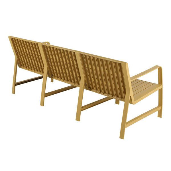 English Elm 5-Piece Outdoor/Indoor Furniture Set with Weatherproof PP, 3-Seater Sofa, 2 Chairs, Easy Assembly, Space-Saving Nesting Tables Yellow W3450S00002