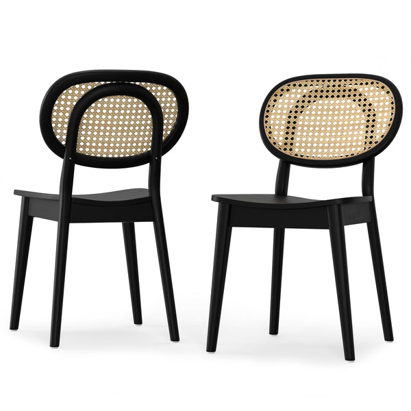 English Elm Rachel Black Dining Chair Set of 2 - Kiln-Dried Beech Wood, Rattan Cane Back, Matte Finish, Eco-Friendly Comfort B136P266912