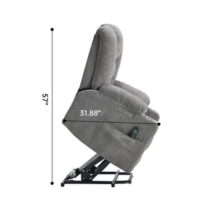 English Elm Emon's Overstuffed Chenille Power Lift Recliner with Massage Heat and Charging Ports Light Gray W1803S00091