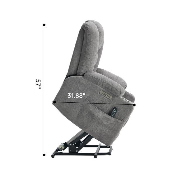 English Elm Emon's Overstuffed Chenille Power Lift Recliner with Massage Heat and Charging Ports Light Gray W1803S00091