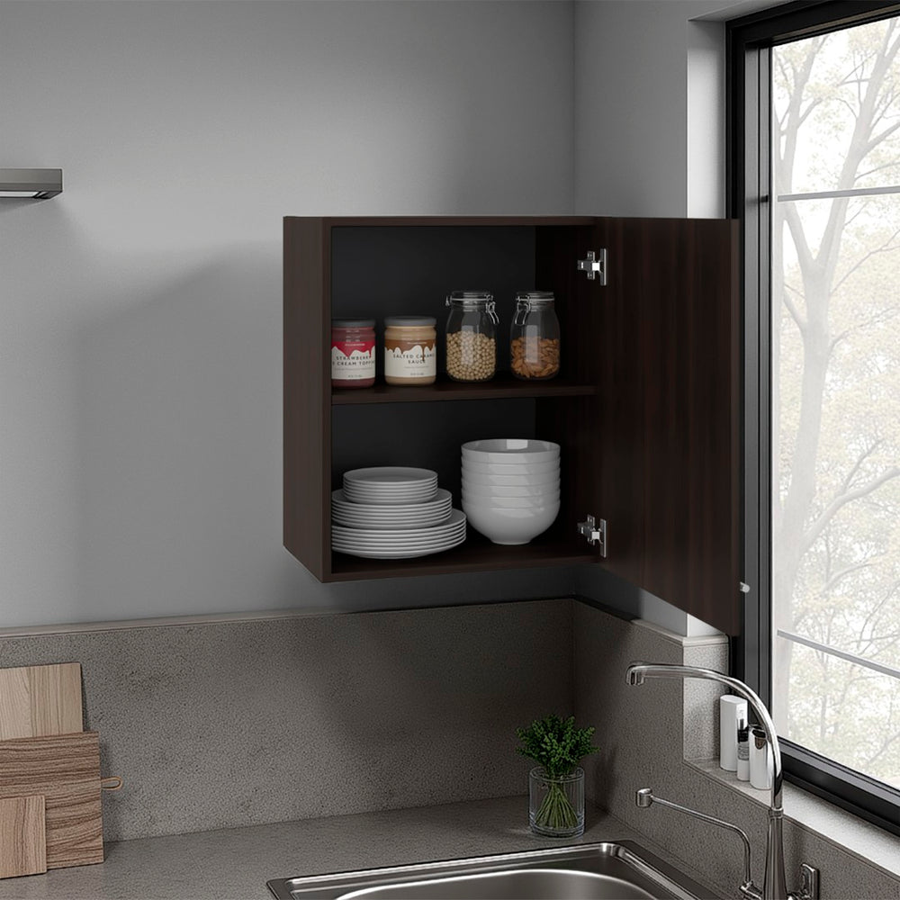 English Elm Manchester White Wall Mounted Cabinet Two Shelf Single Door Bathroom Kitchen Storage Dark Walnut B200P474564
