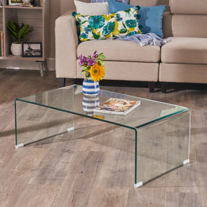 English Elm Christopher Knight Home® - COFFEE 12mm Tempered Bent Glass Table - Clear Minimalist 42.25x24.75x17.5, No Assembly, Elegant Display 57674.00
