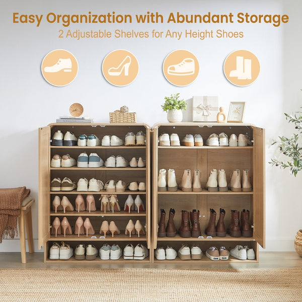 English Elm Rattan Door Shoe Cabinet Six Tier Adjustable Shelving Entryway Storage Organizer Oak W1820P399462