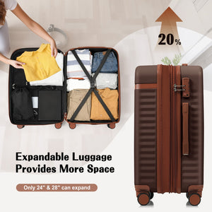 English Elm Luggage 3 Piece Abs Hard Shell Set with Usb Port Front Access and Spinner Wheels Brown N726P307555B