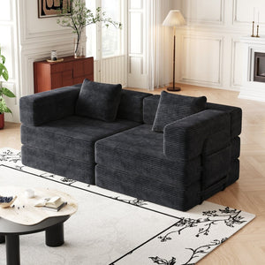 English Elm 72.4-inch Chenille Convertible Floor Sofa Bed with Storage Pockets and Modular Design W3505P355569