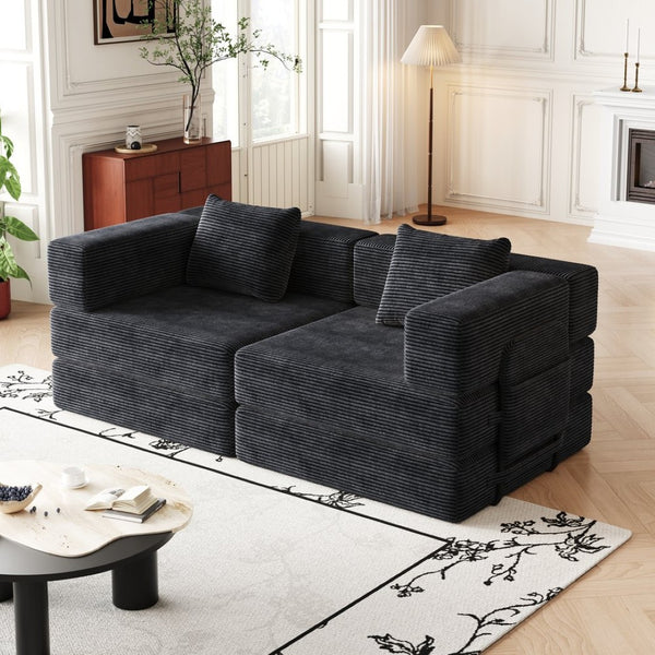 English Elm 72.4-inch Chenille Convertible Floor Sofa Bed with Storage Pockets and Modular Design W3505P355569
