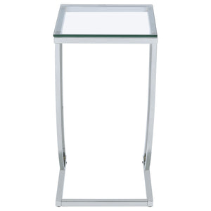 English Elm Draper Chrome Rectangular Glass Top Sofa Side Table with Curved Metal Frame, Polished Reflective Finish B062P331043