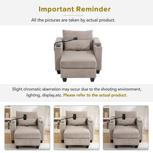 English Elm Convertible Chaise Lounge Sofa Chair & Bed - Corduroy With Usb Ports, Cup Holders & Storage Space N719S002021D