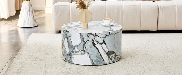 English Elm Cave Stone Patterned Mdf Round Coffee Table for Minimalist Industrial Living Rooms White W1151P460955