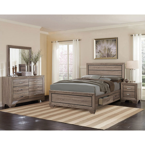 English Elm Oatfield Rustic Washed Taupe Eastern King Storage Bed with Horizontal Panels & 4 Underbed Drawers B062S00949
