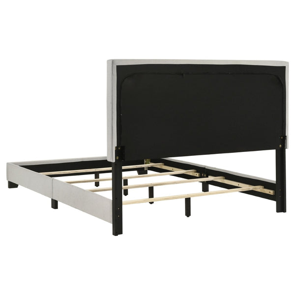 English Elm Efram Upholstered Panel Bed with Tall Padded Headboard and Matte Black Wood Legs Cream B062P441118