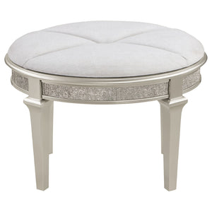 English Elm Colwood Ivory Chenille Oval Vanity Stool with Crystal Trim and Silver Oak Tapered Legs B062P441148