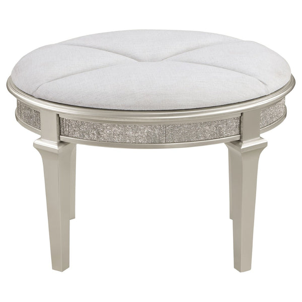 English Elm Colwood Ivory Chenille Oval Vanity Stool with Crystal Trim and Silver Oak Tapered Legs B062P441148