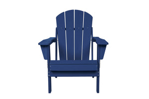 English Elm HDPE Folding Adirondack Chair with Dual Cup Holder, Weatherproof Wood-Texture Comfort & 350lb Capacity Navy Blue W2103P253596