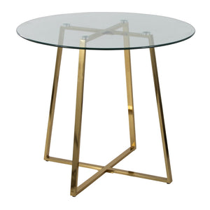 English Elm Dinette Round Tempered Glass Top Table with Gold Legs for Compact Dining Spaces B202S02139