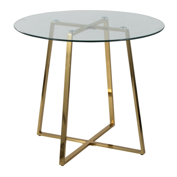 English Elm Dinette Round Tempered Glass Top Table with Gold Legs for Compact Dining Spaces B202S02139