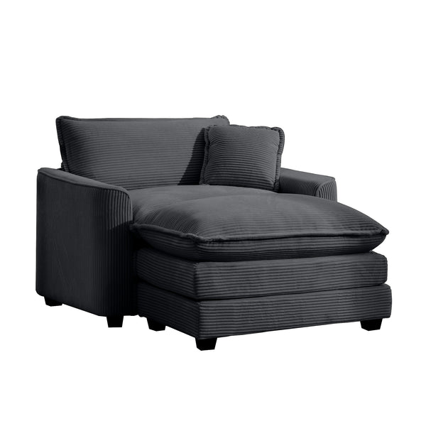 English Elm Comfortable Single Chair With Footstool & Pillow – Soft Grey Corduroy For Living Room & Bedroom Use W714S00703