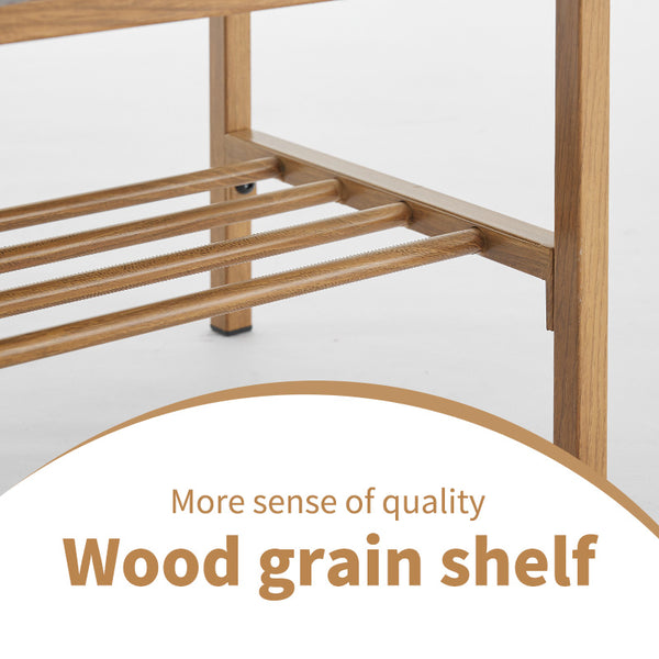 English Elm End of Bed Bench with Shelf - Linen Upholstered Storage Shoe Ottoman, Modern Metal Legs, 300 LB Capacity Black W2725P207319