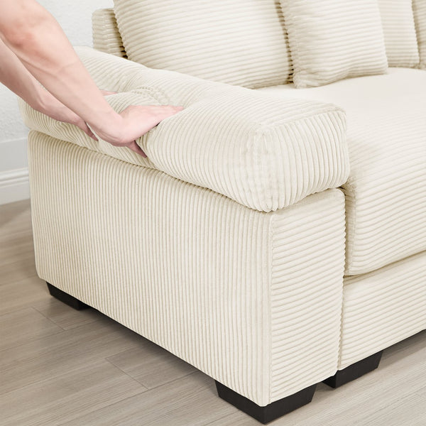 English Elm 92" Oversized Cloud Modular Sectional Couch in Cream Corduroy — Deep Seating, Wide Armrests, Modular Ottoman Flexibility (96) W714S01284