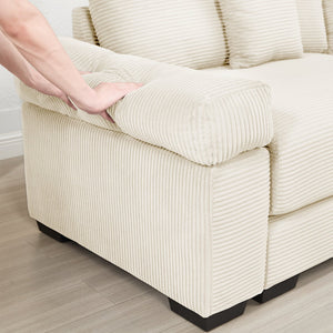 English Elm 54.3" Oversized Modular Sectional Couch - Plush Corduroy, Ergonomic Comfort With Ottoman & Pillows W714S01283