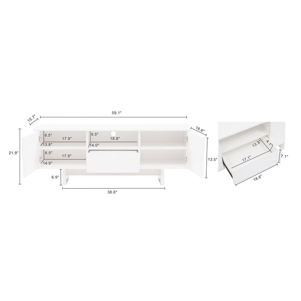 English Elm Ella Mid-Century 59" TV Stand with Cable Management, Adjustable Shelves, Drawer & Sled Legs White B365S00124
