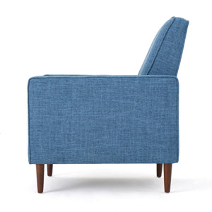 English Elm Christopher Knight Home® - Fabric Recliner Chair Mid-Century Modern Pushback Single Sofa with Tufted Cushion, Birch Legs, Cozy Comfort Blue 60741.00MBLU