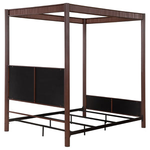 English Elm Tova Eastern King Canopy Bed with Upholstered Panels and Grooved Metal Posts B062P451993