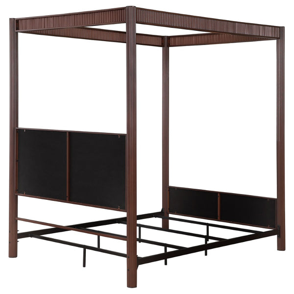 English Elm Tova Eastern King Canopy Bed with Upholstered Panels and Grooved Metal Posts B062P451993