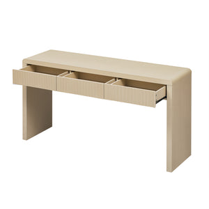 English Elm TREXM Rustic Console Table with Fluted Drawers, Solid Wood Veneer Entryway Table, 60.6"L x 18.9"W Apricot N715P290573A