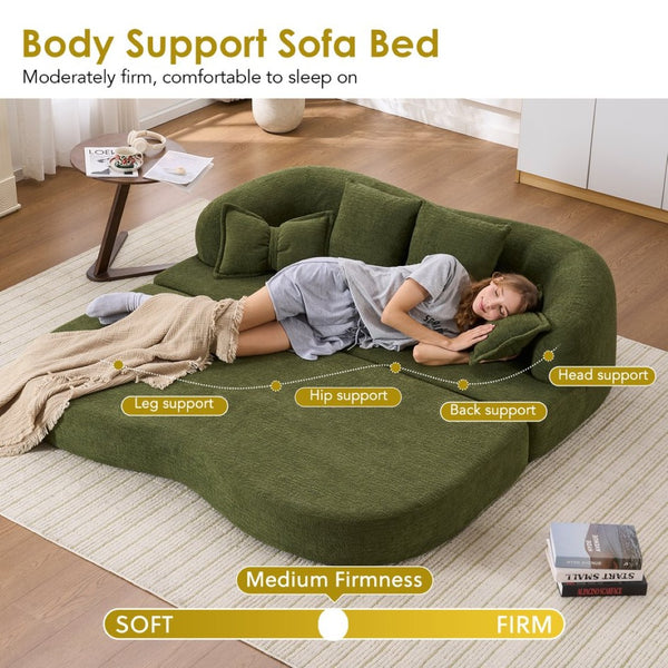 English Elm (old Sku W2231p392100) Chenille Sleeper Sofa Foldable Convertible Loveseat with Four Pillows Green W2231P466737