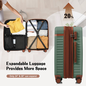 English Elm Luggage 3 Piece Abs Hard Shell Set with Usb Port Front Access and Spinner Wheels Green N726P307555E